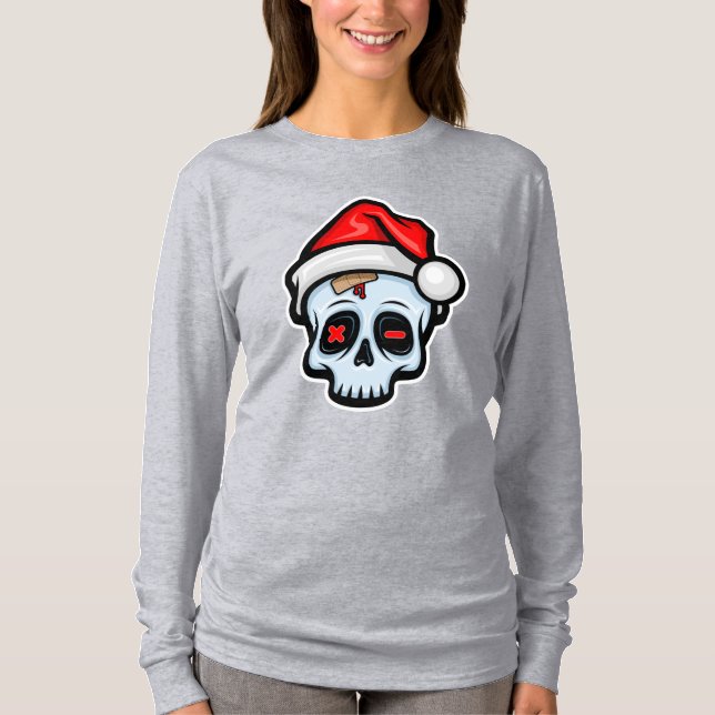 Funny Christmas Skull, Cartoon Style T-Shirt (Front)