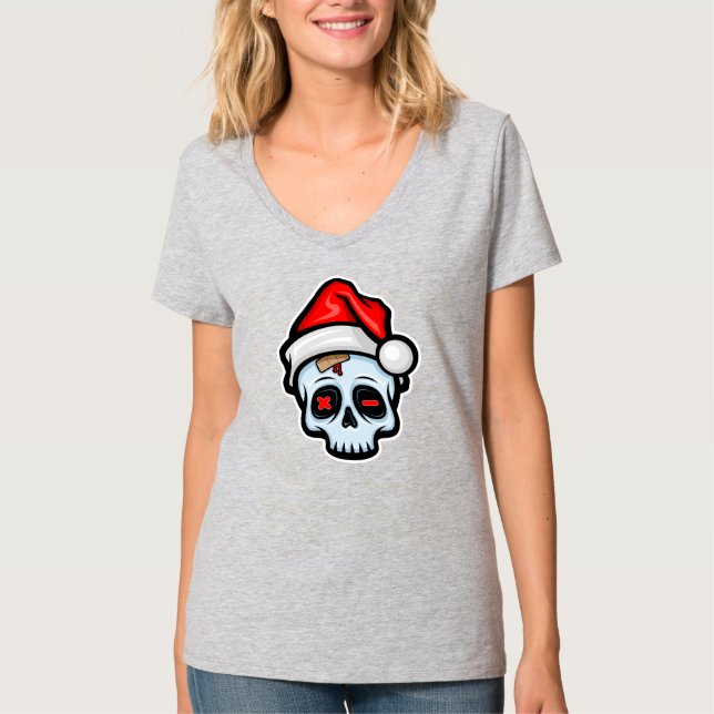Funny Christmas Skull, Cartoon Style T-Shirt (Front)
