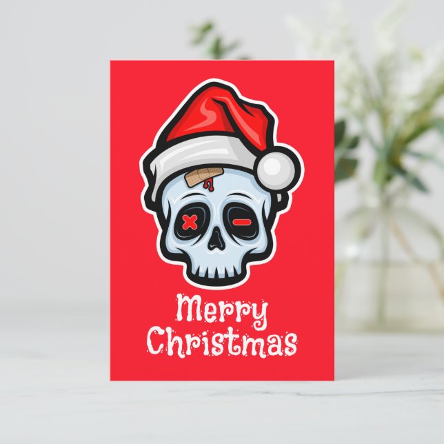 Funny Christmas Skull, Merry Christmas Enclosure Card (Standing Front)