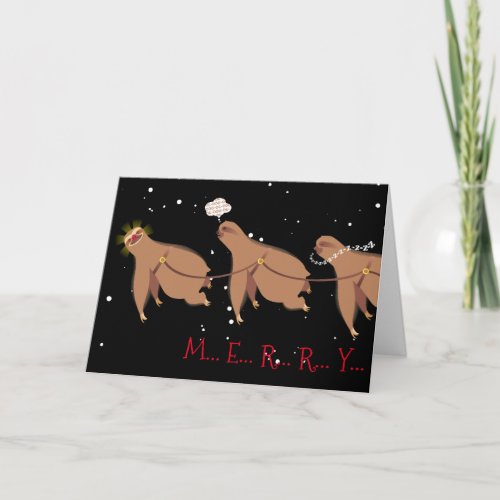 Funny Christmas sloth reindeer Santa face palm Holiday Card