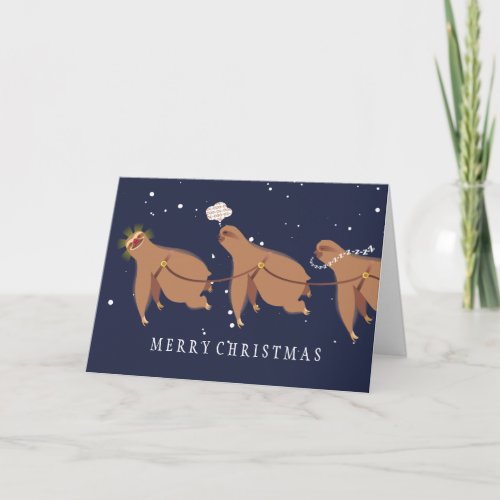 Funny Christmas sloth reindeer Santa face palm Holiday Card