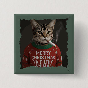 Funny Christmas Smoking Cat Sarcastic Holiday Meme Button