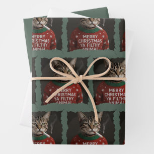 Funny Christmas Smoking Cat Sarcastic Holiday Meme Wrapping Paper Sheets