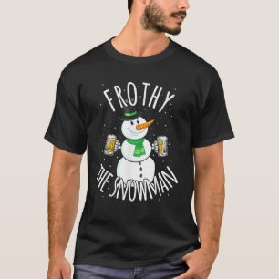 Funny Christmas Snowman Beer Frothy Drinking Party T-Shirt