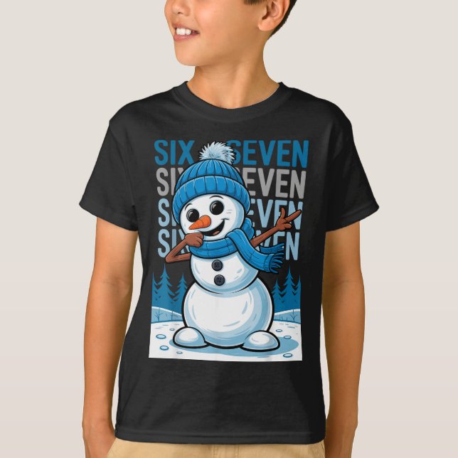Funny Christmas Snowman Dabbing Xmas Dab Six Seven T-Shirt (Front)