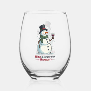 Funny Christmas snowman Holiday Stemless Wine Glass