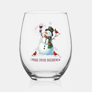 Funny Christmas snowman Holiday Stemless Wine Glass