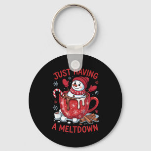 Funny Christmas Snowman Hot Chocolate Just Having Keychain