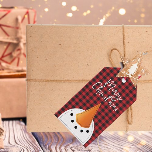 Funny Christmas Snowman Red Black Buffalo Plaid Gift Tags