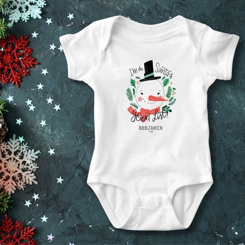 Funny Christmas Snowman Santas Good List Custom Baby Bodysuit