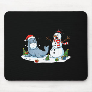Funny Christmas Snowman Sea Lion Xmas Mens Womens Mouse Pad