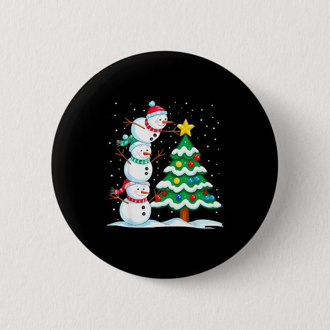 Funny Christmas Snowman Topper Tree Holiday Family Button (Front)