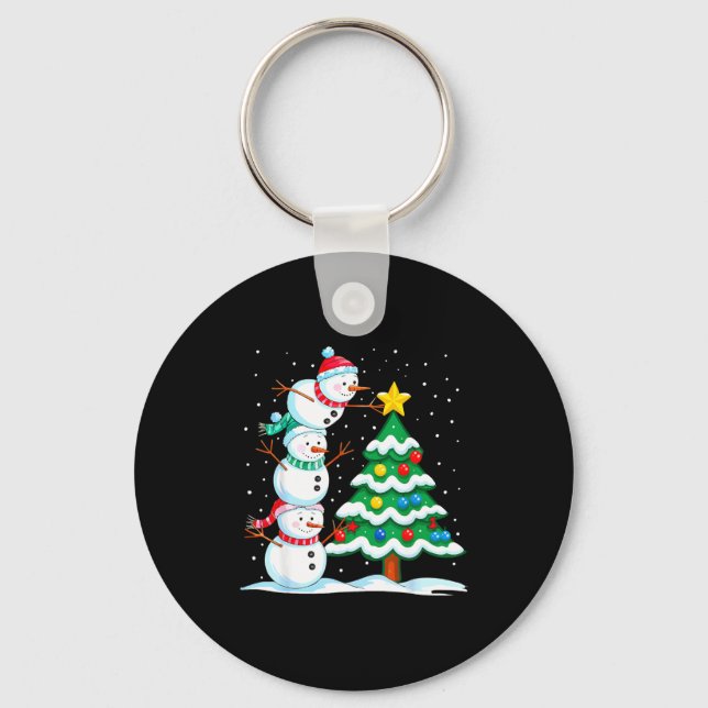 Funny Christmas Snowman Topper Tree Holiday Family Keychain (Front)