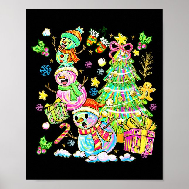 Funny Christmas Snowman Topper Tree Holiday Family Poster (Front)