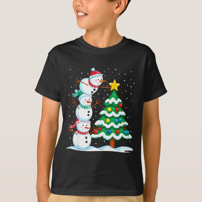 Funny Christmas Snowman Topper Tree Holiday Family T-Shirt (Front)