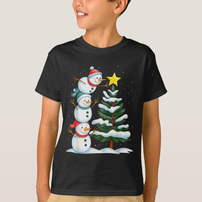 Funny Christmas Snowman Topper Tree Holiday Family T-Shirt (Front)