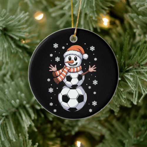 Funny Christmas Soccer Balls Tree As Snowman  Ceramic Ornament