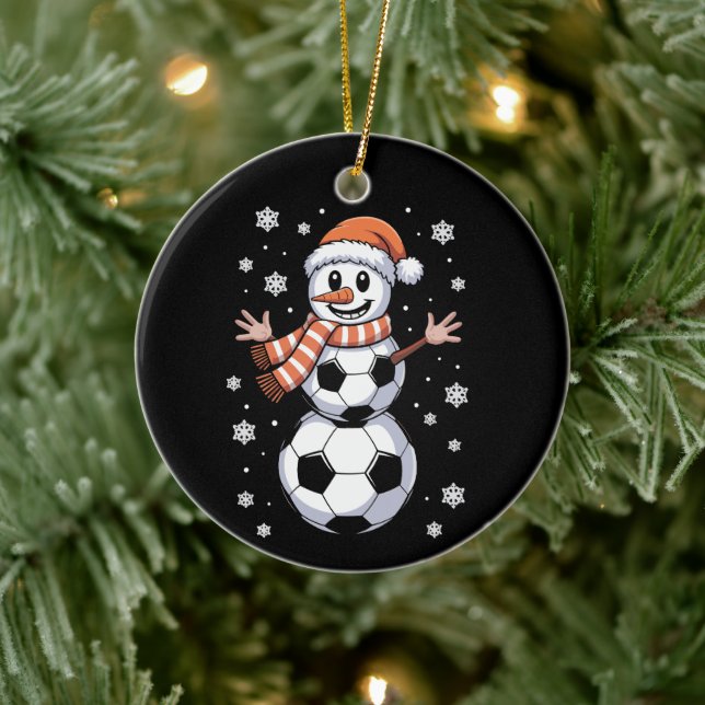 Funny Christmas Soccer Balls Tree As Snowman  Ceramic Ornament (Tree)