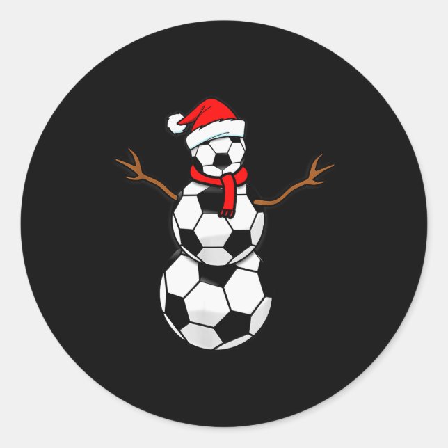 Funny Christmas Soccer Santa Snowman  Classic Round Sticker (Front)
