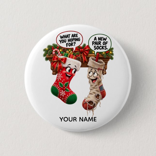 Funny Christmas Socks Button (Front)