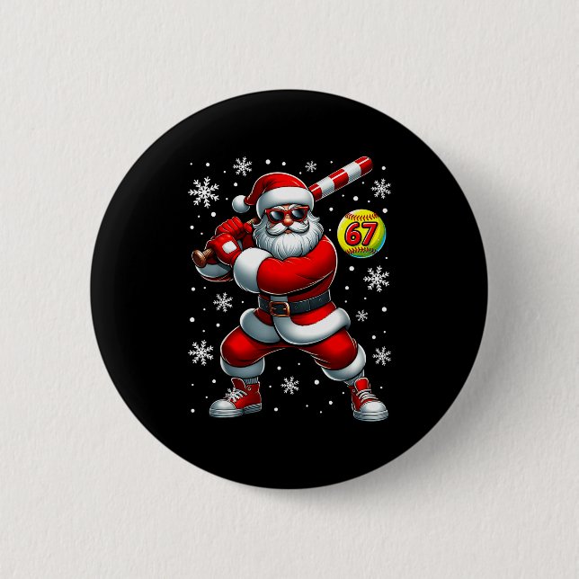 Funny Christmas Softball Cool Santa Claus 6 7 Meme Button (Front)