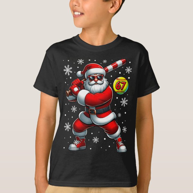 Funny Christmas Softball Cool Santa Claus 6 7 Meme T-Shirt (Front)