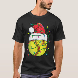 Funny Christmas Softball Santa Hat Womens Girls Xm T-Shirt