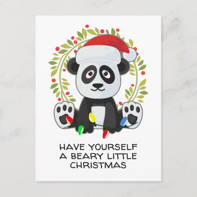 Funny Christmas Song Pun Panda Holiday Postcard (Front)