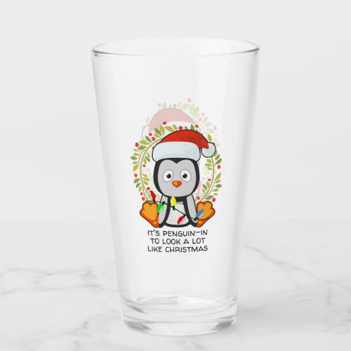 Funny Christmas Song Pun Penguin Glass