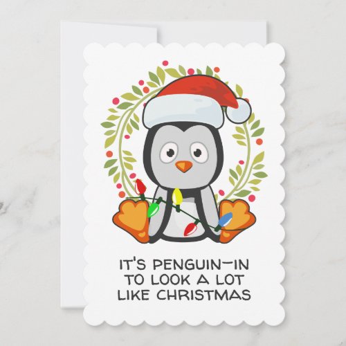 Funny Christmas Song Pun Penguin Holiday Card