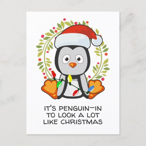 Funny Christmas Song Pun Penguin Holiday Postcard