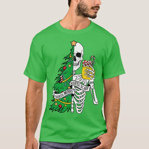 Funny Christmas Sorta Merry Sorta Scary Skeleton X T_Shirt