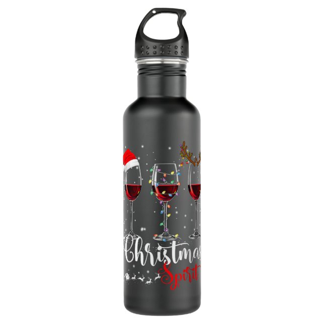 Funny Christmas Spirits Glasses Of Wine Xmas Holid Stainless Steel Water Bottle (Front)