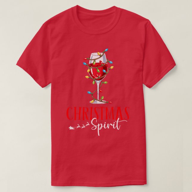 Funny Christmas Spirits Glasses Of Wine Xmas Party T-Shirt (Design Front)