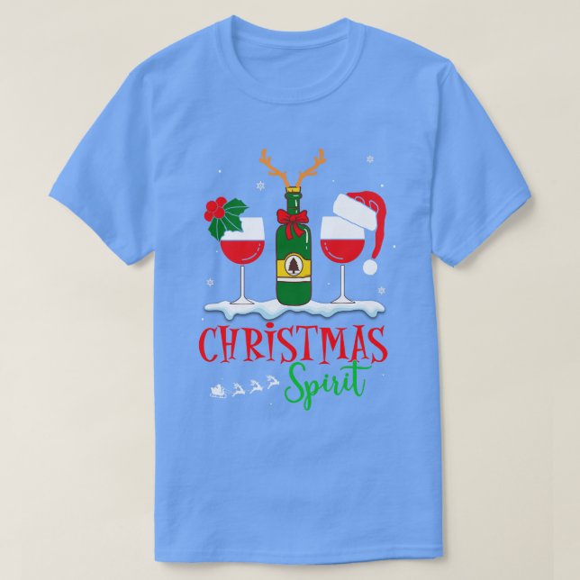 Funny Christmas Spirits Glasses Of Wine Xmas Party T-Shirt (Design Front)