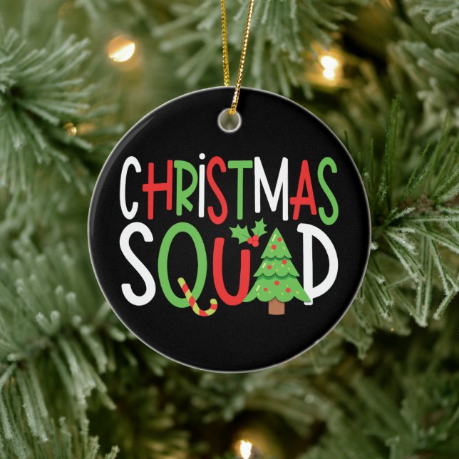 Funny Christmas Squad Family Holiday  Ceramic Ornament (Tree)