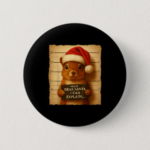 Funny Christmas Squirrel - Cute Squirrel Santa Hat Button