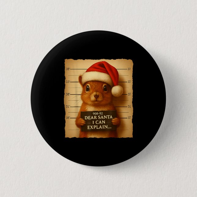 Funny Christmas Squirrel - Cute Squirrel Santa Hat Button (Front)