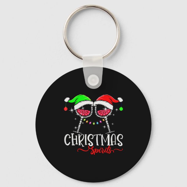 Funny Christmas Srits Gles Of Wine Party Xmas Paja Keychain (Front)
