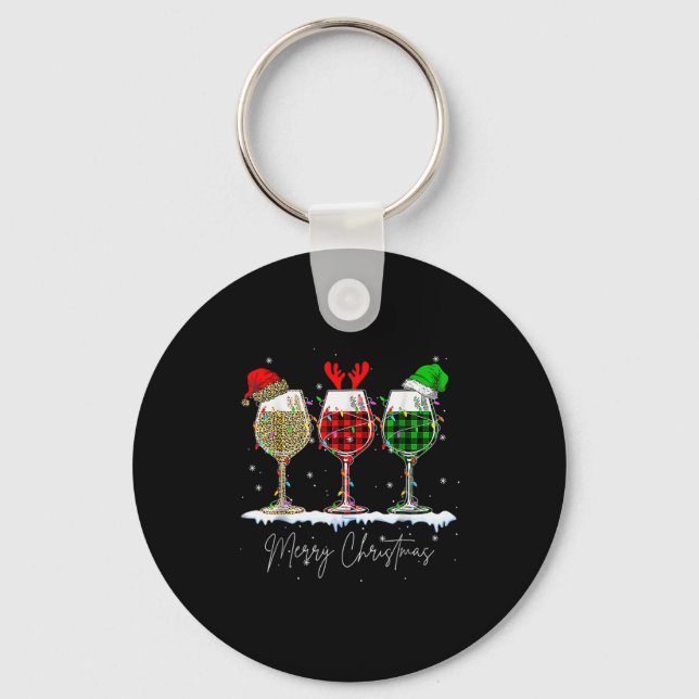Funny Christmas Srits Gles Of Wine Xmas Holidays P Keychain (Front)