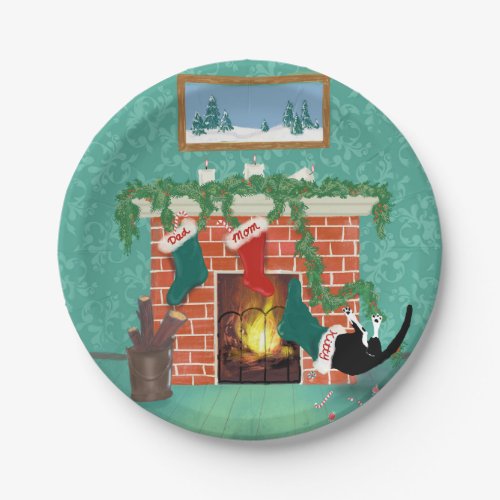 funny Christmas stocking cat Paper Plates