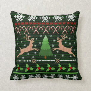 Funny Christmas Sweater Holiday Reindeer Throw Pillow