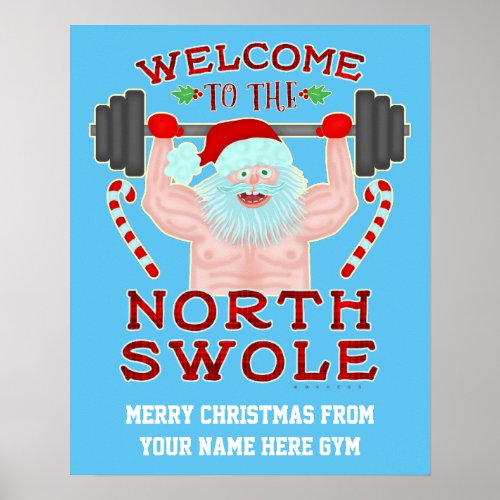 Funny Christmas Swole Santa Claus  Custom Gym Poster