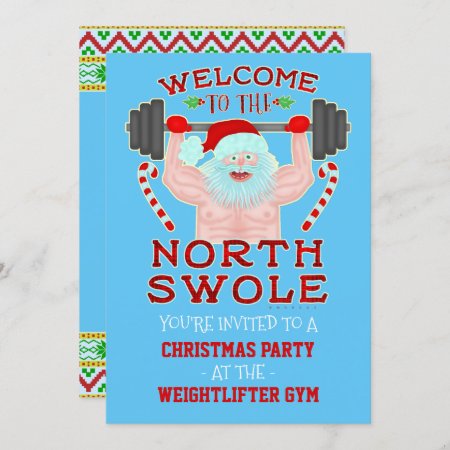 Funny Christmas Swole Santa Weightlifter Gym Party Invitation