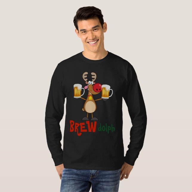 Funny Christmas T for BEER Lovers- Get LIT Rudolph T-Shirt (Front Full)