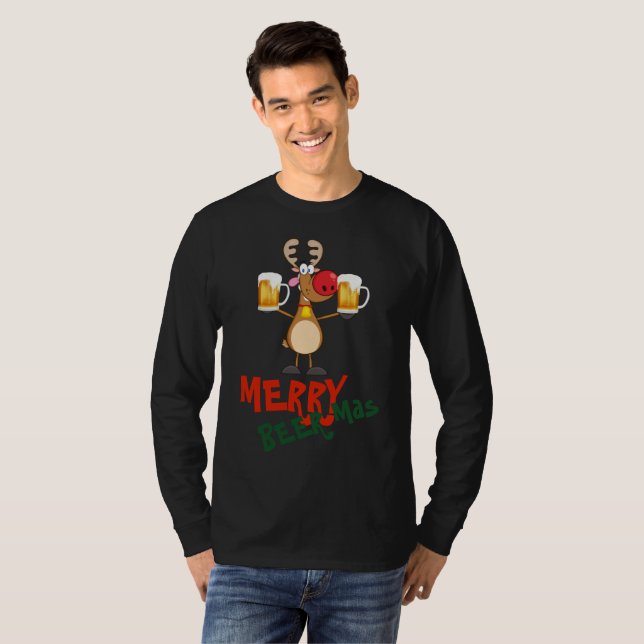 Funny Christmas T for BEER Lovers- Get LIT Rudolph T-Shirt (Front Full)