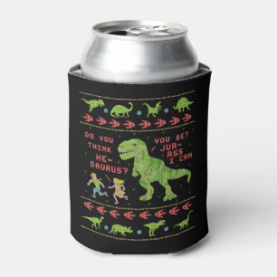 Funny Christmas T Rex Dinosaur Pun Humor Faux Knit Can Cooler