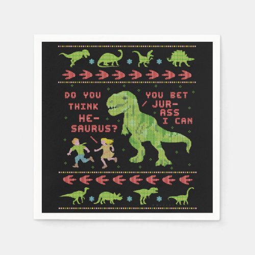 Funny Christmas T Rex Dinosaur Pun Humor Faux Knit Napkins