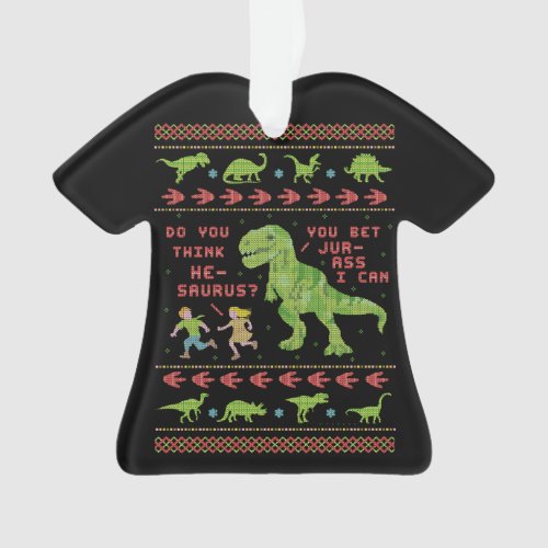 Funny Christmas T Rex Dinosaur Pun Humor Faux Knit Ornament