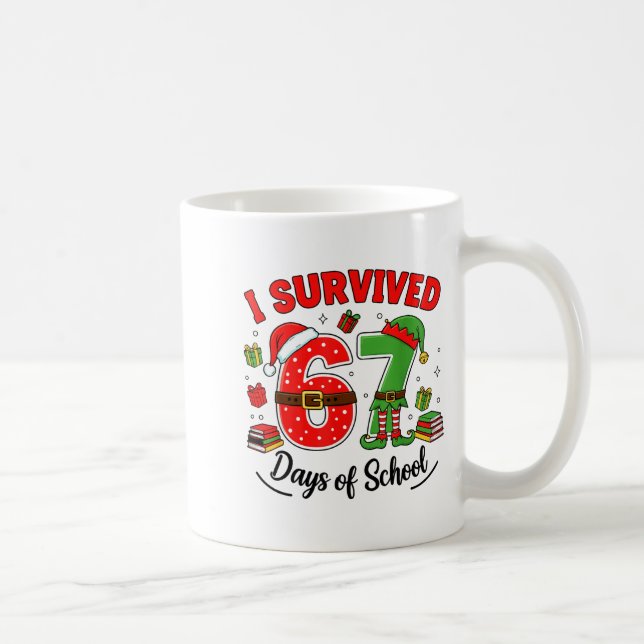Funny Christmas Teacher Santa I Survived 67 Days O Coffee Mug (Right)
